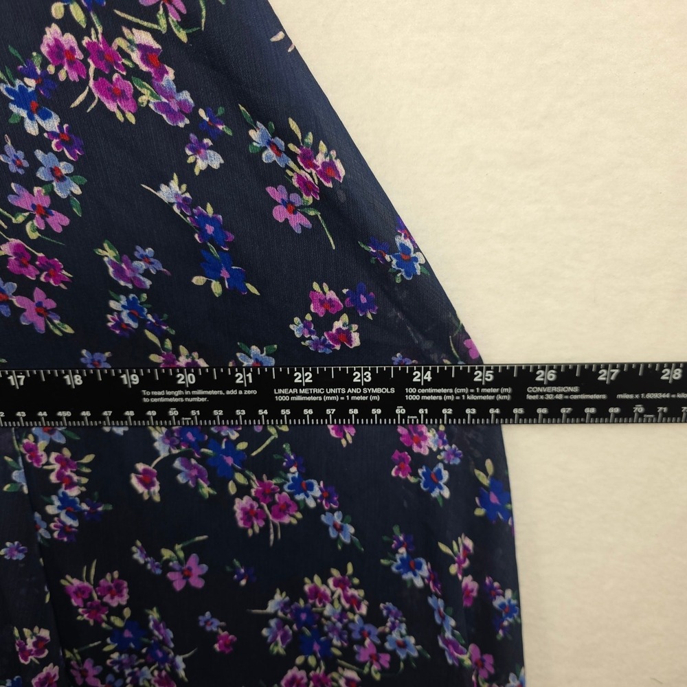 Calvin Klein Dress Navy Floral Print A-Line Hi-Low Wrap Size 14 - Picture 12 of 16